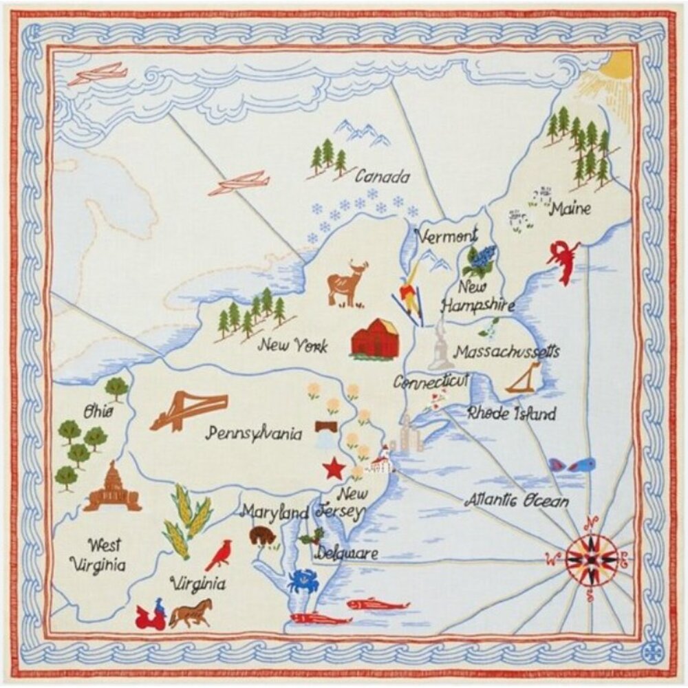 Tory Burch East Coast Map Square Scarf